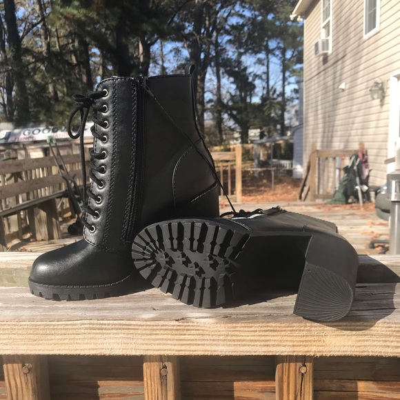 Lace Up Zipper Chunky Heel Combat Booties - Picture 8 of 8